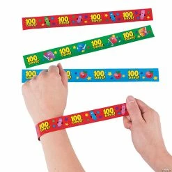 Wholesale 🥰 100th Day of School Slap Bracelets - 12 Pc. ✔️