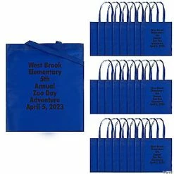 Flash Sale ⭐ 15" x 17" Personalized Large Blue Nonwoven Tote Bags with Text Color Choice - 24 Pc. 🥰