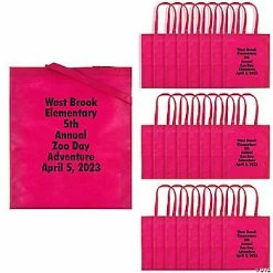 Coupon ✨ 15" x 17" Personalized Large Pink Nonwoven Tote Bags with Text Color Choice - 24 Pc. 😀