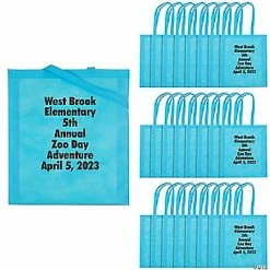 New 🥰 15" x 17" Personalized Large Light Blue Nonwoven Tote Bags with Text Color Choice - 24 Pc. 😍