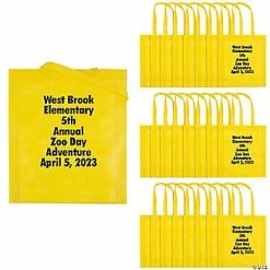 Discount 🧨 15" x 17" Personalized Large Yellow Nonwoven Tote Bags with Text Color Choice - 24 Pc. ❤️