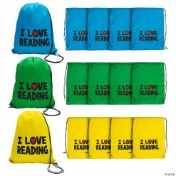 Promo 🔔 14" x 18" Large I Love Reading Nonwoven Drawstring Bags - 12 Pc. 💯