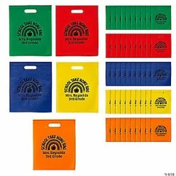 Discount 😉 12" x 14 1/2" Personalized Large Cutout Handle School Take Home Tote Bags - 50 Pc. ❤️