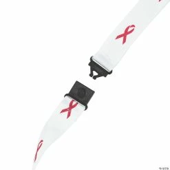 Outlet ⭐ Awareness Ribbon Badge Holder Lanyards - 12 Pc. 🤩 -OTC Shop red awareness ribbon badge holder breakaway lanyards 12 pc 24 2444 a03